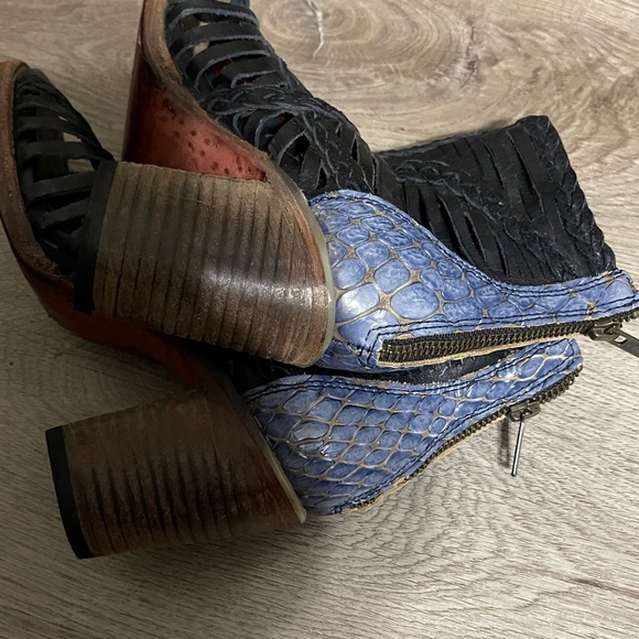 freebird bela blue leather block heel sandal 7 - Picture 5 of 8